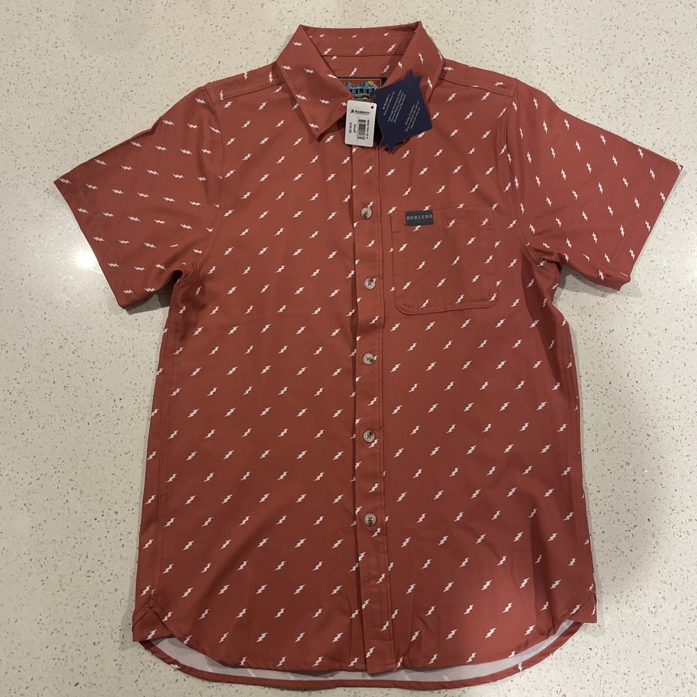 NWT Burlebo -‎ Performance Short Sleeve - All Over Lightning Bolt: Small Red